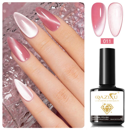 Gel Nail Polish: Cat Eye UV LED Red Pink Glitter Varnish
