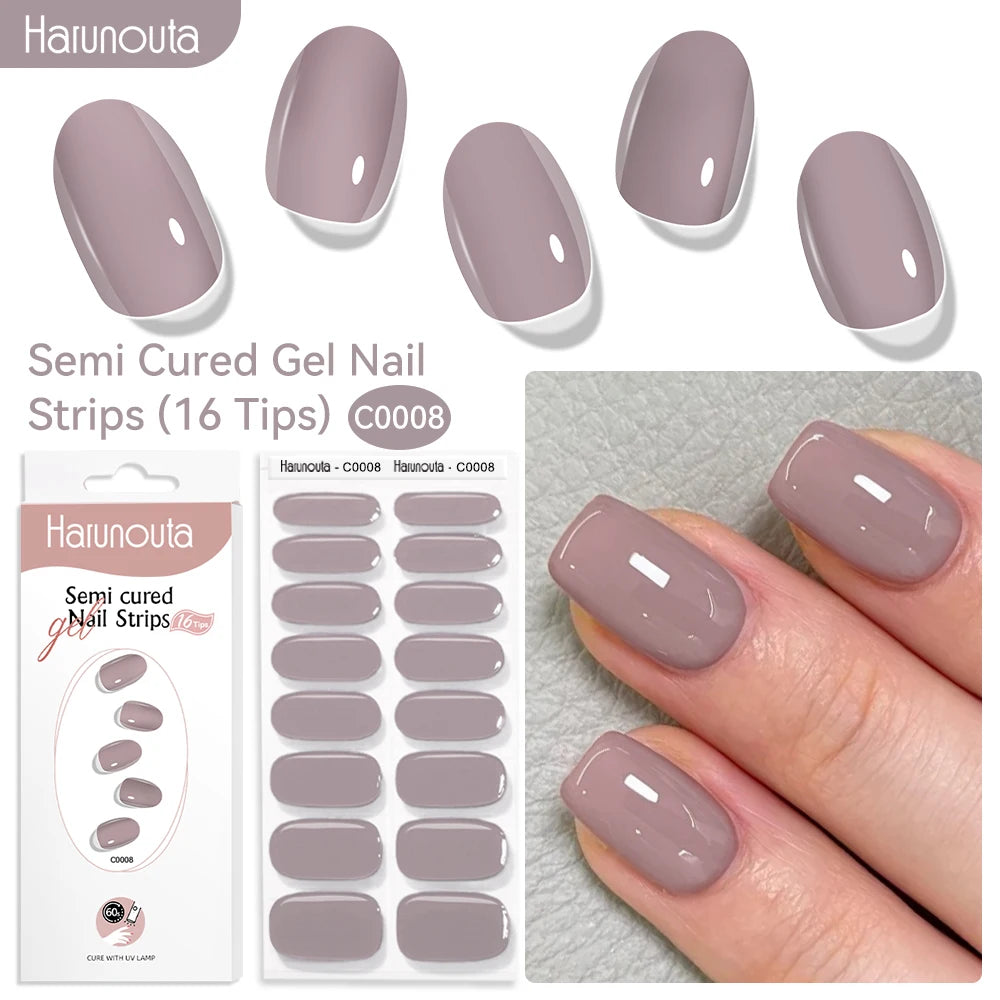 Gel Nail Polish Strips Red Series - 16 Semi-Cured Glitter Wraps