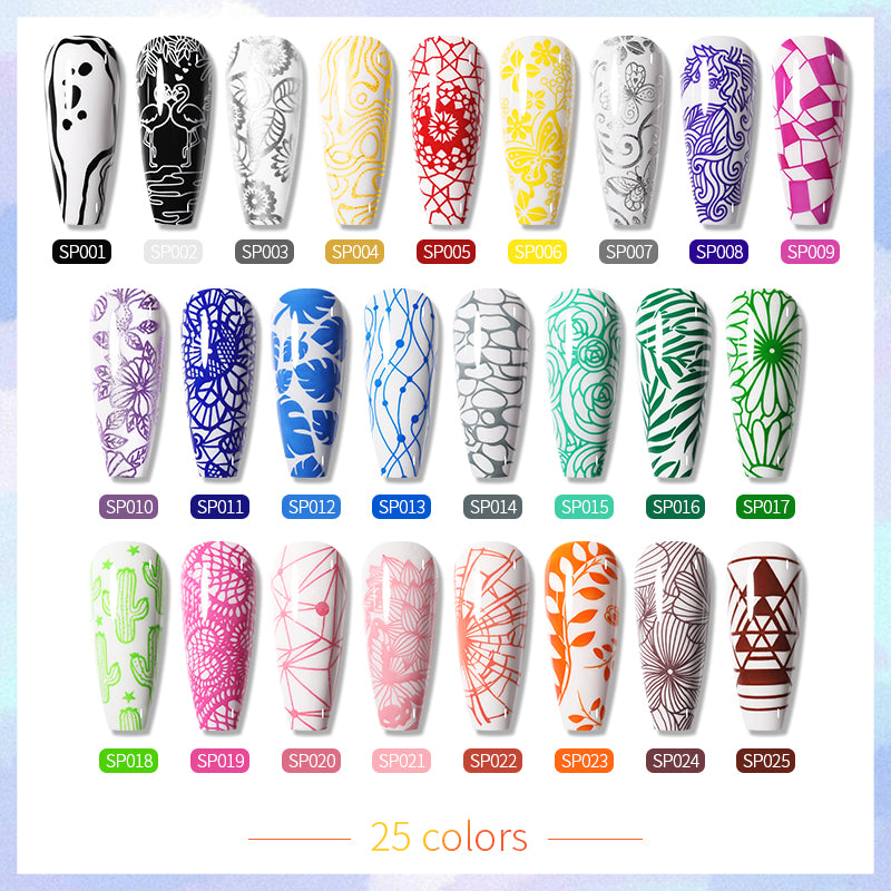 Nail Stamping Polish Set - 25 Colors, Peel Off Latex