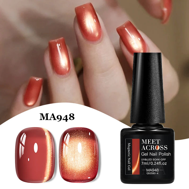 MEET ACROSS Guava & Grape Color Cat Magnetic Gel Green Glass Bead Cat Eye Gel Soak Off UV Gel Nail Art Varnish Salon Home DIY