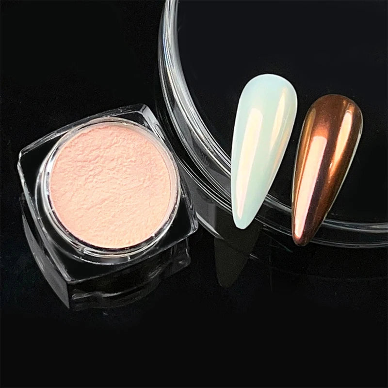 Dip Powder Nails: Bright White Pearl Nail Powder - Mirror Aurora Effect