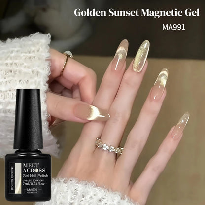 MEET ACROSS Guava & Grape Color Cat Magnetic Gel Green Glass Bead Cat Eye Gel Soak Off UV Gel Nail Art Varnish Salon Home DIY