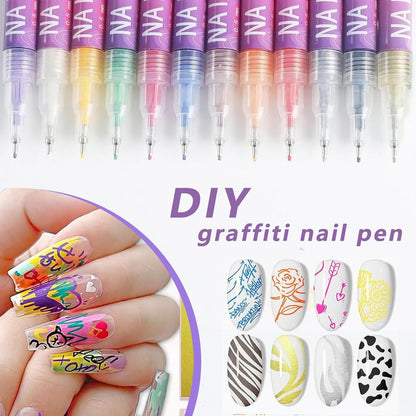 12 Color Nail Art Pens - Quick-Dry, Waterproof, 0.5MM Tips