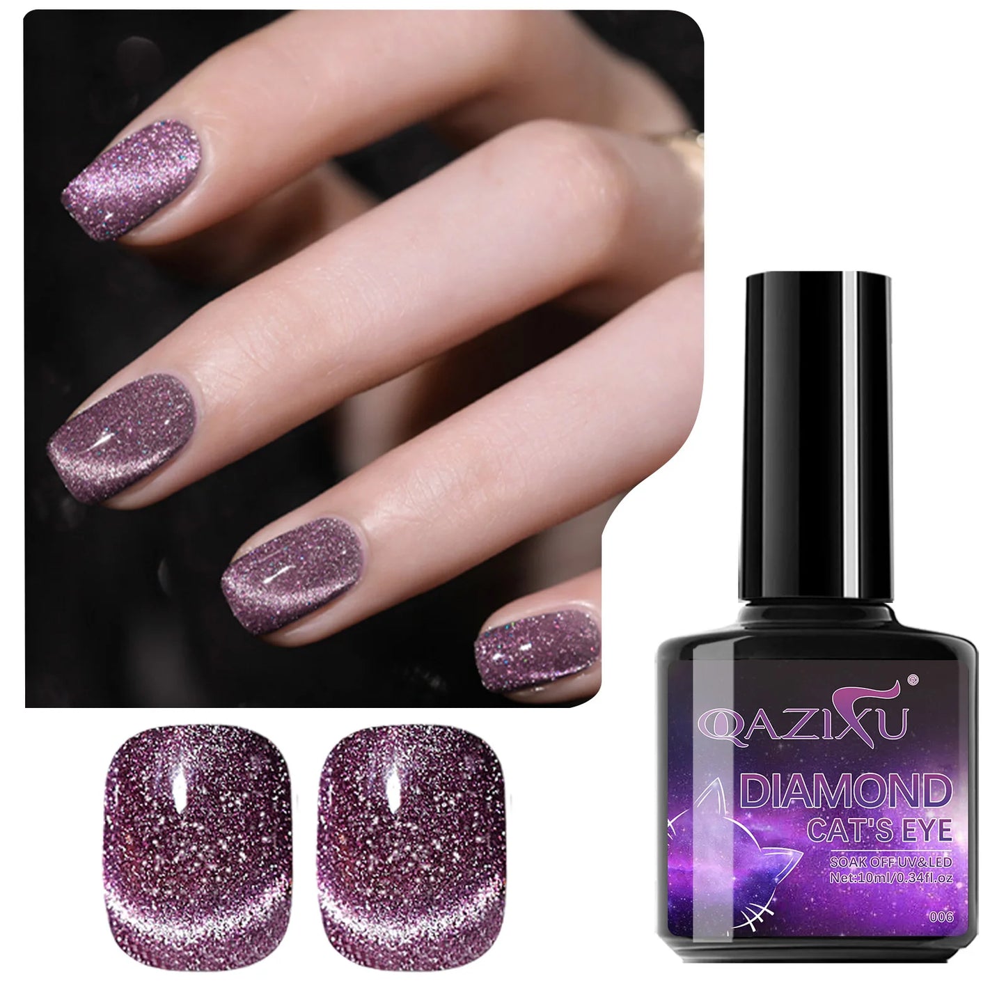 Gel Nail Polish: Cat Eye UV LED Red Pink Glitter Varnish