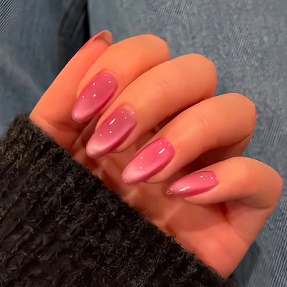 Press On Nails: Glossy Red Cat's Eye Press On Nails - 24pcs Almond Shape