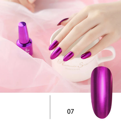Gel Nail: 12 Colors Mirror Polish - Long-lasting Metallic Nail Gel