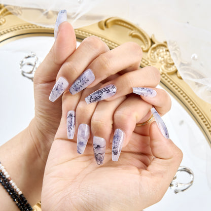 Chinese Poetry Design False Nails - 10Pcs Bamboo Acrylic Set