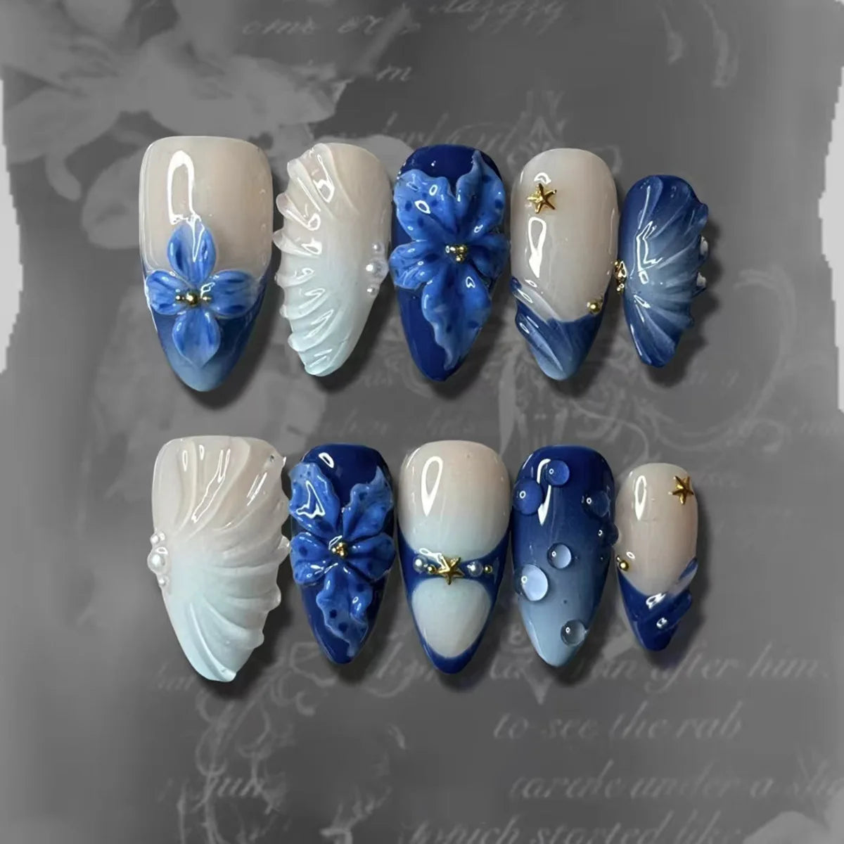 Black Y2K Long False Nails - 24Pcs Almond Cat's Eye Design