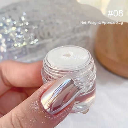 Dip Powder Nails: Bright White Pearl Nail Powder - Mirror Aurora Effect