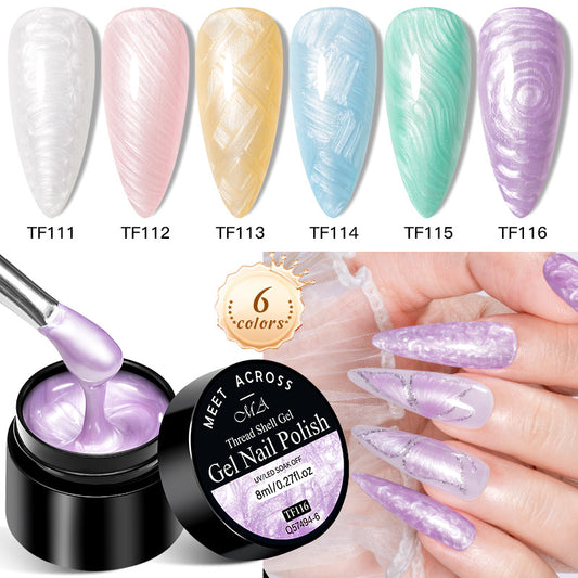 3D Thread Shell Gel Nail Polish - White, Pink, Purple Pearl