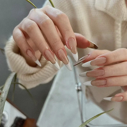 Long Stiletto Almond False Nails - 24Pcs with Glue