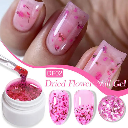 LILYCUTE 8ml Pink Natural Dried Flower Gel Nail Polish Summer Colorful Fairy Series Manicure Painting Soak Off Nail Art UV Gel