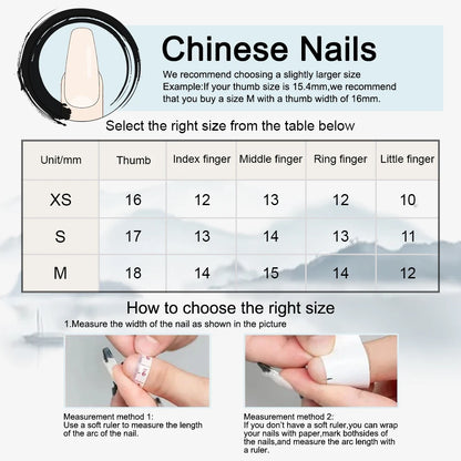 Chinese Poetry Design False Nails - 10Pcs Bamboo Acrylic Set