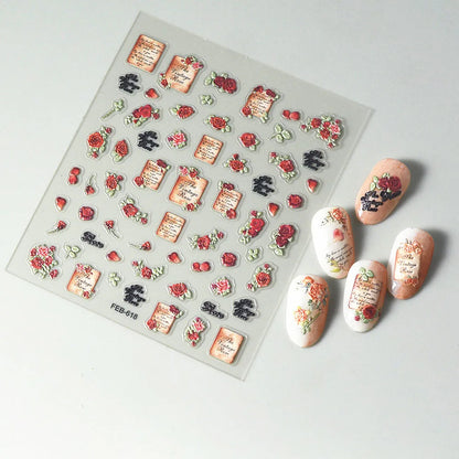 5D Flower Rose Nail Art Stickers - Cherry Blossom & Fruit Art