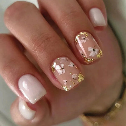 Press-On Nails: French Pink Short Square with Rhinestones