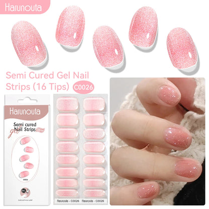 Gel Nail Polish Strips Red Series - 16 Semi-Cured Glitter Wraps