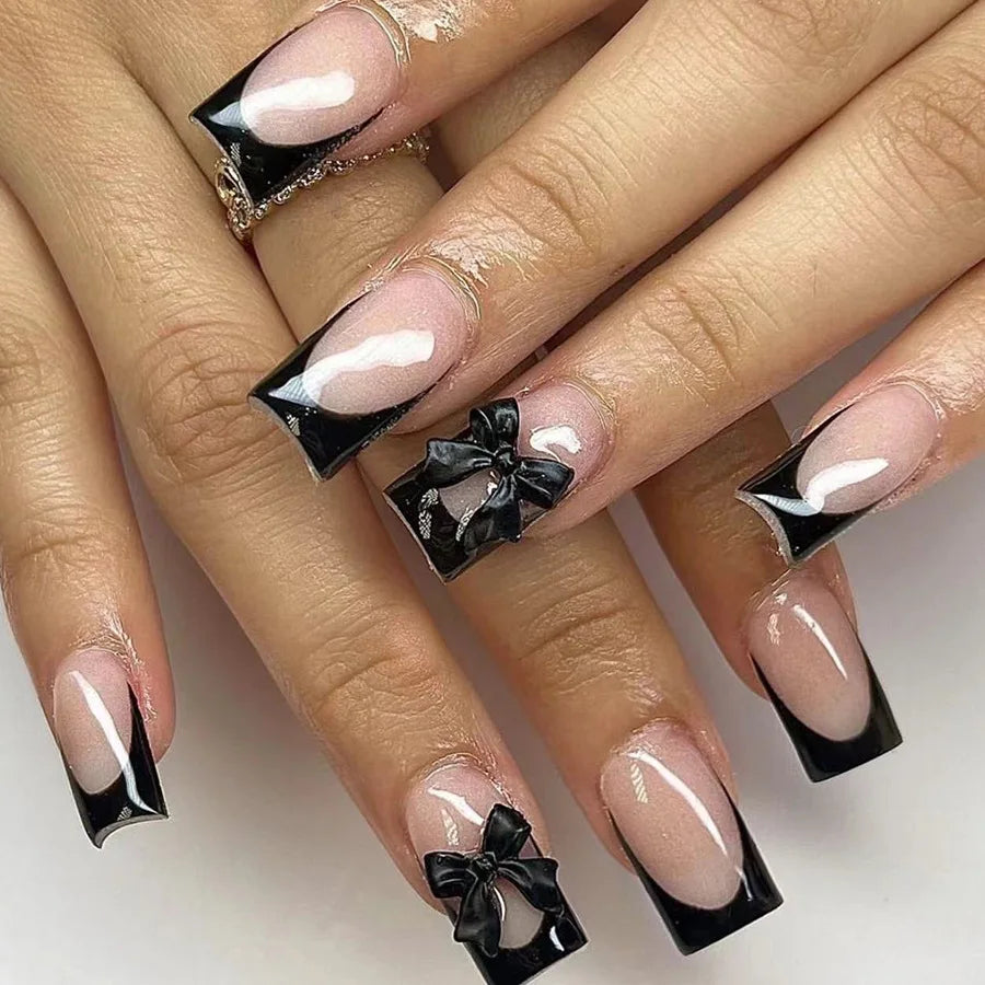 Press-On Nails: French Pink Short Square with Rhinestones