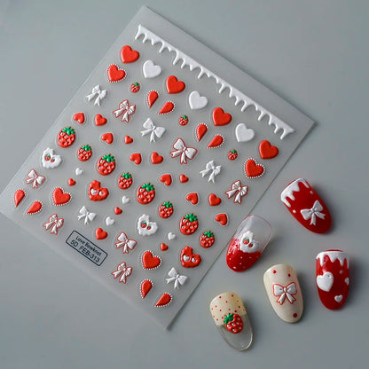 5D Flower Rose Nail Art Stickers - Cherry Blossom & Fruit Art