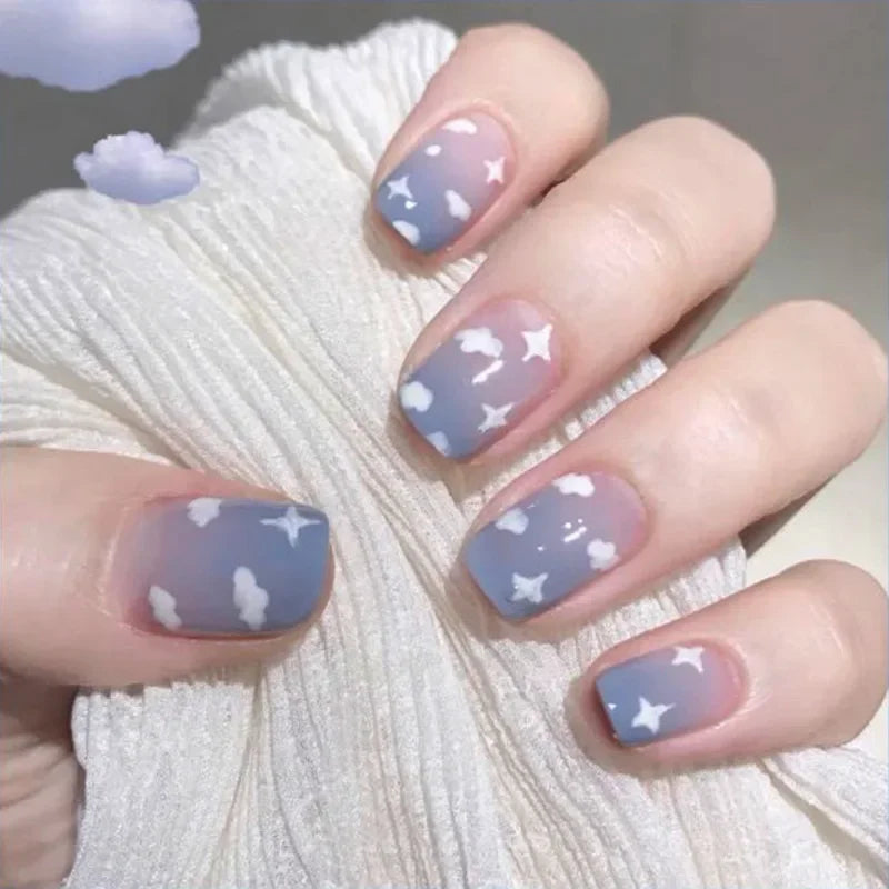 24pcs French Lemon Full Cover Artificial Fake Nails Art Seamless Removable Coffin False Nails With Glue Girls Press On Nail Tips