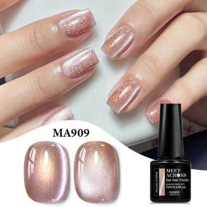 MEET ACROSS Guava & Grape Color Cat Magnetic Gel Green Glass Bead Cat Eye Gel Soak Off UV Gel Nail Art Varnish Salon Home DIY