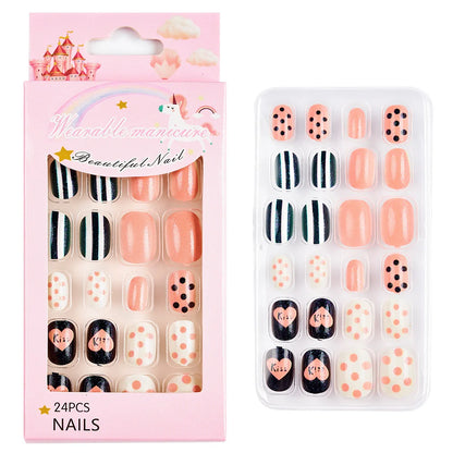 Fake Nails: Cartoon Kids Acrylic Nails - Cute Cat/Pig/Rainbow Set