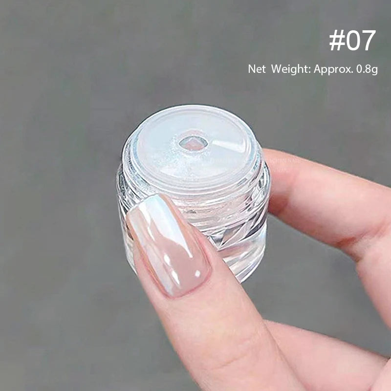 Dip Powder Nails: Bright White Pearl Nail Powder - Mirror Aurora Effect