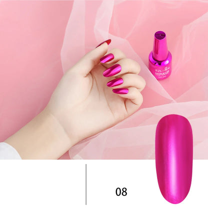 Gel Nail: 12 Colors Mirror Polish - Long-lasting Metallic Nail Gel