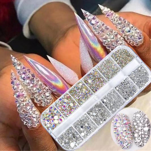 Nail Gems Kit 2400pcs: Sparkling Rhinestones with Organizer
