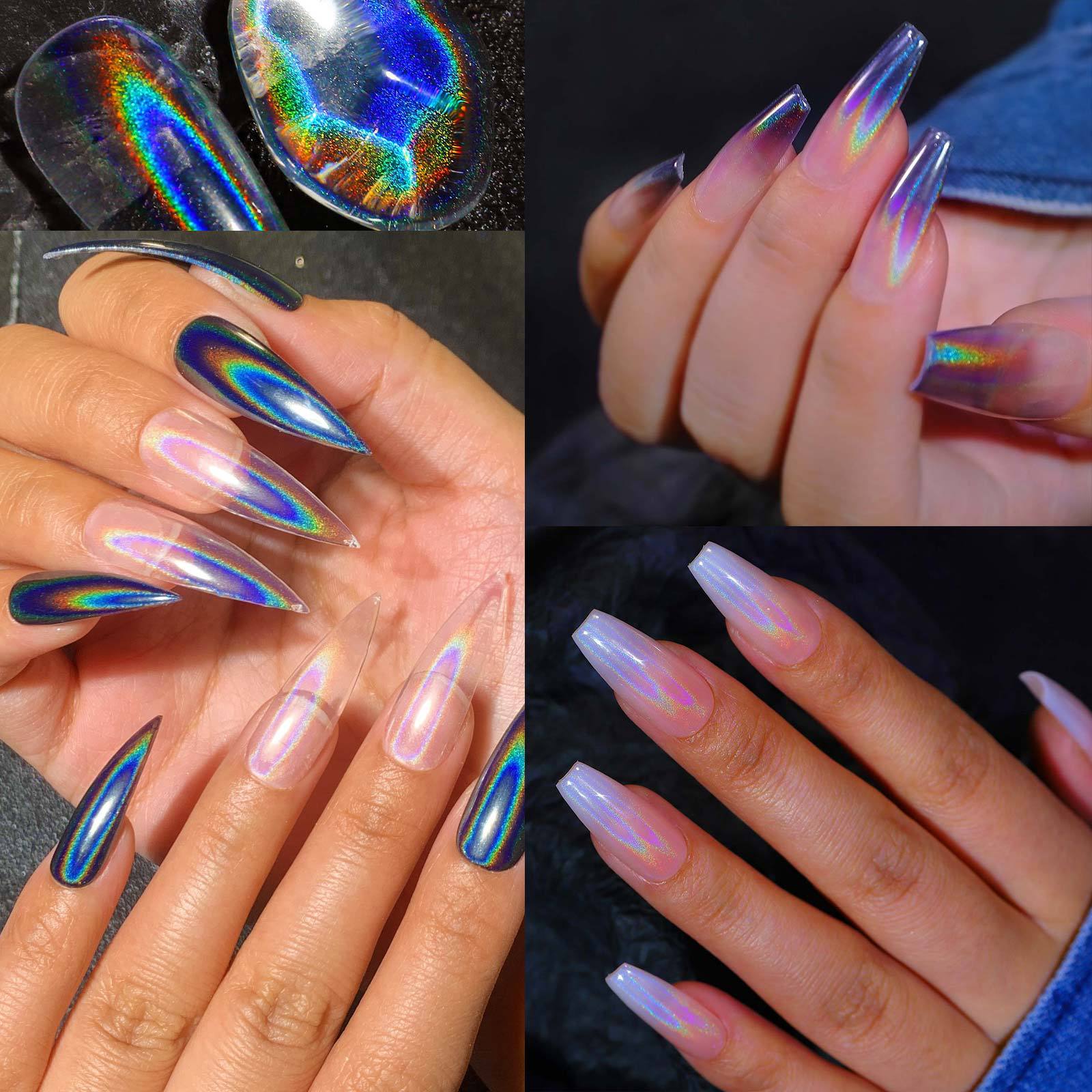 Glittering Nails: Laser Nail Glitter Holographic Powder - Aurora Mirror Dust