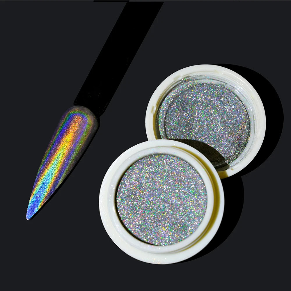 Glittering Nails: Laser Nail Glitter Holographic Powder - Aurora Mirror Dust