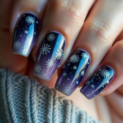 Fake Nails: Christmas Black Red Blue Snowflake Tips