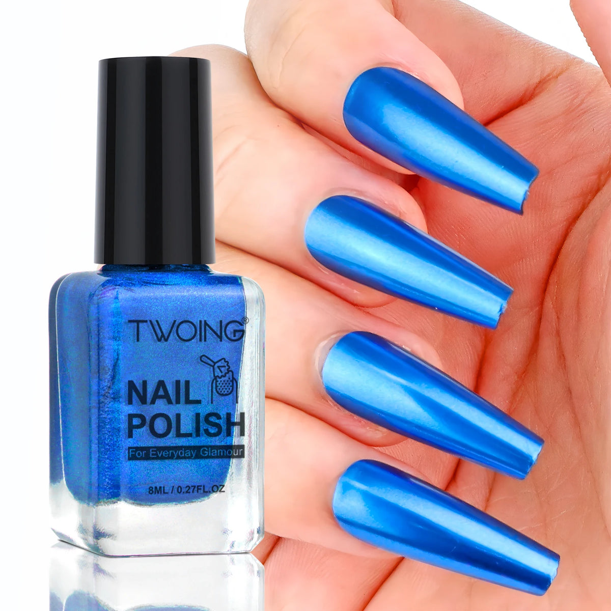 TWOING 8ml 9 Colors Metallic Mirror Nail Polish Set, Quick-Dry Chrome Nail Polish, Long-Lasting High Shine for DIY Manicure