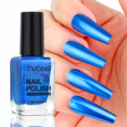 TWOING 8ml 9 Colors Metallic Mirror Nail Polish Set, Quick-Dry Chrome Nail Polish, Long-Lasting High Shine for DIY Manicure