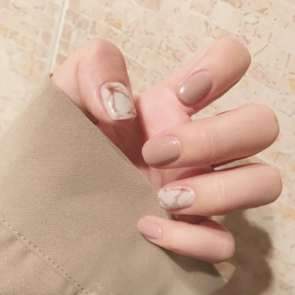 24pcs French Lemon Full Cover Artificial Fake Nails Art Seamless Removable Coffin False Nails With Glue Girls Press On Nail Tips
