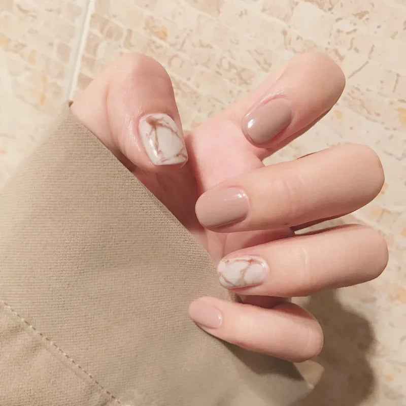24pcs French Lemon Full Cover Artificial Fake Nails Art Seamless Removable Coffin False Nails With Glue Girls Press On Nail Tips