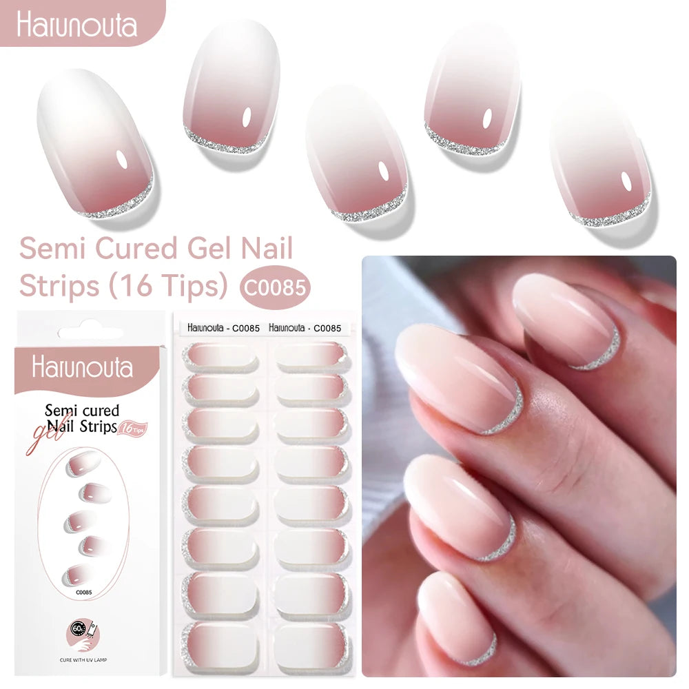 Gel Nail Polish Strips Red Series - 16 Semi-Cured Glitter Wraps