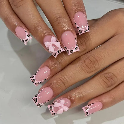 Press-On Nails: French Pink Short Square with Rhinestones