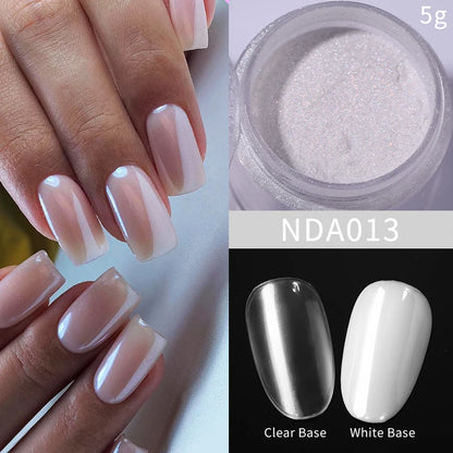 Dip Powder Nails: Bright White Pearl Nail Powder - Mirror Aurora Effect