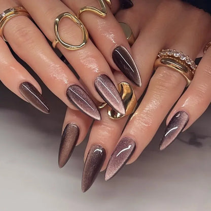 Press On Nails: Glossy Red Cat's Eye Press On Nails - 24pcs Almond Shape