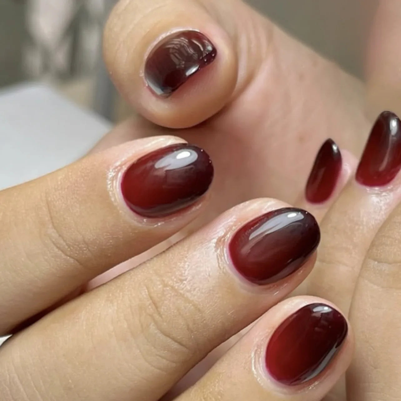 Red Black Gradient Coffin Press-On Nails - 24Pcs