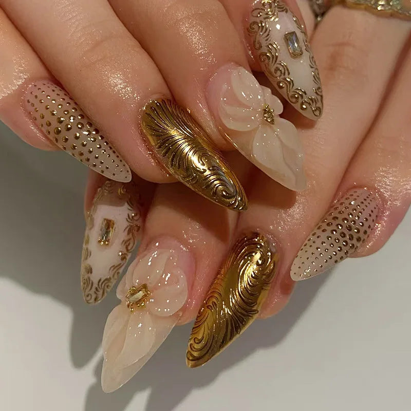Black Y2K Long False Nails - 24Pcs Almond Cat's Eye Design