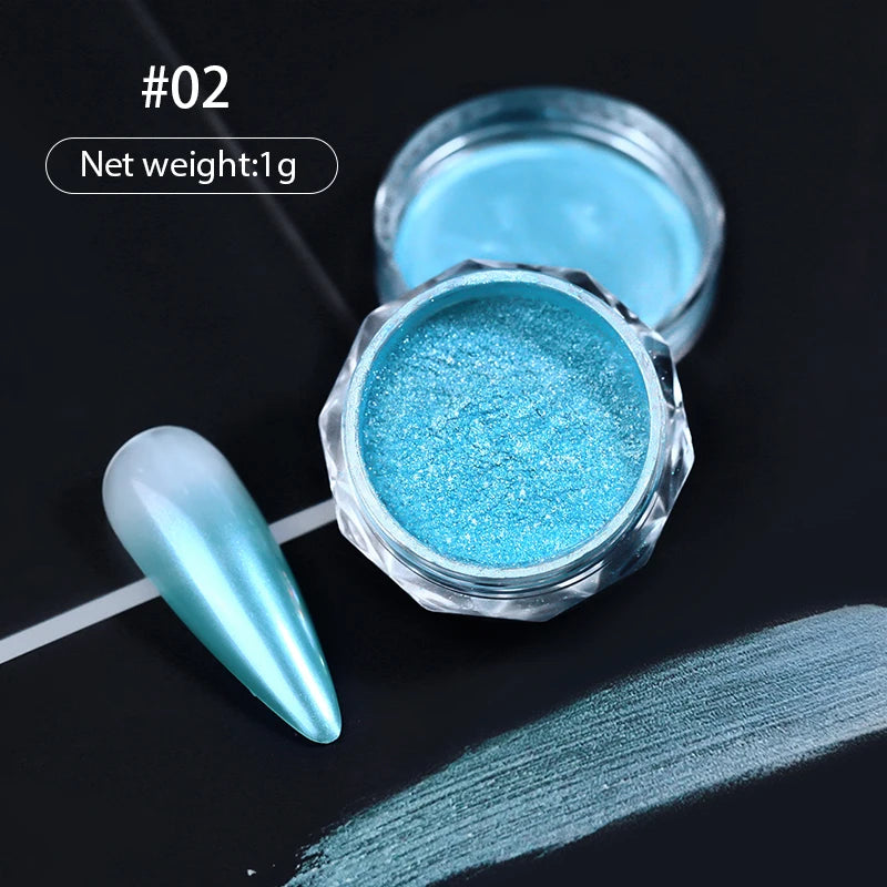 Dip Powder Nails: Bright White Pearl Nail Powder - Mirror Aurora Effect