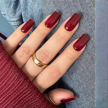 Red Black Gradient Coffin Press-On Nails - 24Pcs