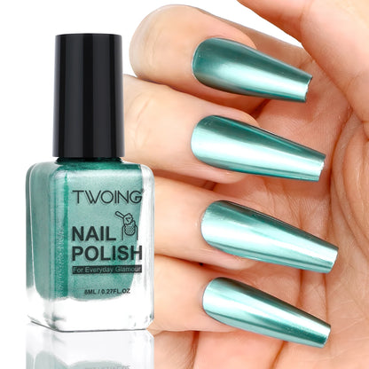 TWOING 8ml 9 Colors Metallic Mirror Nail Polish Set, Quick-Dry Chrome Nail Polish, Long-Lasting High Shine for DIY Manicure
