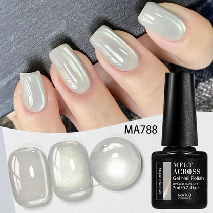 MEET ACROSS Guava & Grape Color Cat Magnetic Gel Green Glass Bead Cat Eye Gel Soak Off UV Gel Nail Art Varnish Salon Home DIY