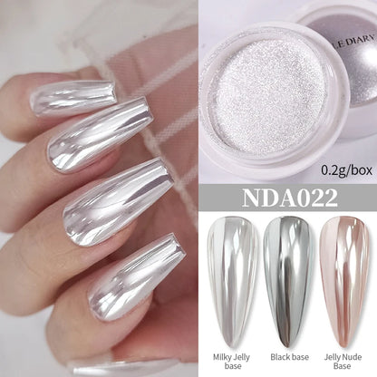 Dip Powder Nails: Bright White Pearl Nail Powder - Mirror Aurora Effect