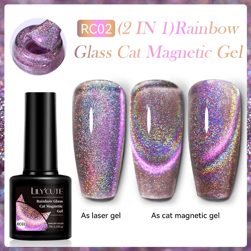 LILYCUTE 7ml Reflective Cat Magnetic Gel Nail Polish Dynamic Double Light Magnet Gel Polish Semi Permanent UV Gel For Nail Art