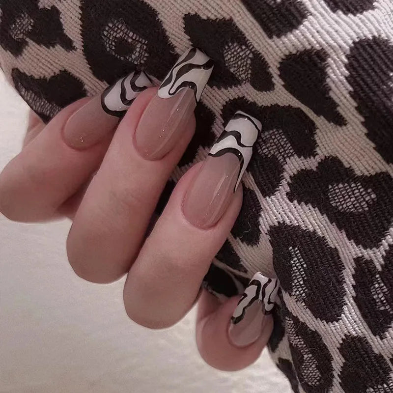24pcs French Lemon Full Cover Artificial Fake Nails Art Seamless Removable Coffin False Nails With Glue Girls Press On Nail Tips