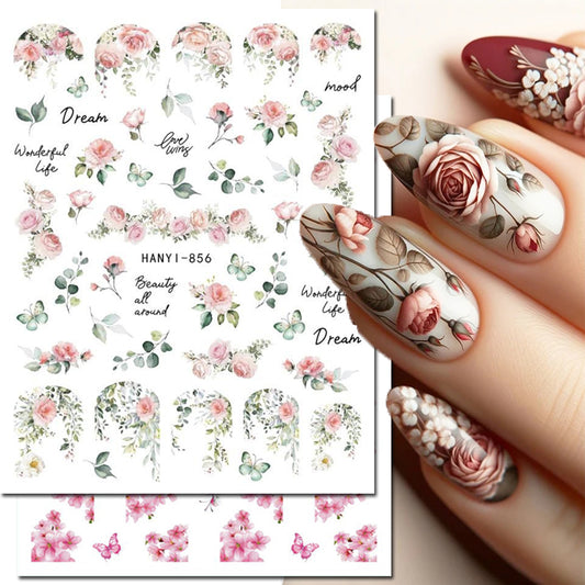 3D Nail Art Decals: Vintage Roses & Butterflies Stickers