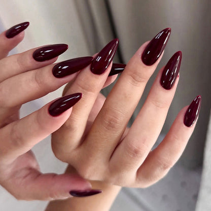 Red Black Gradient Coffin Press-On Nails - 24Pcs